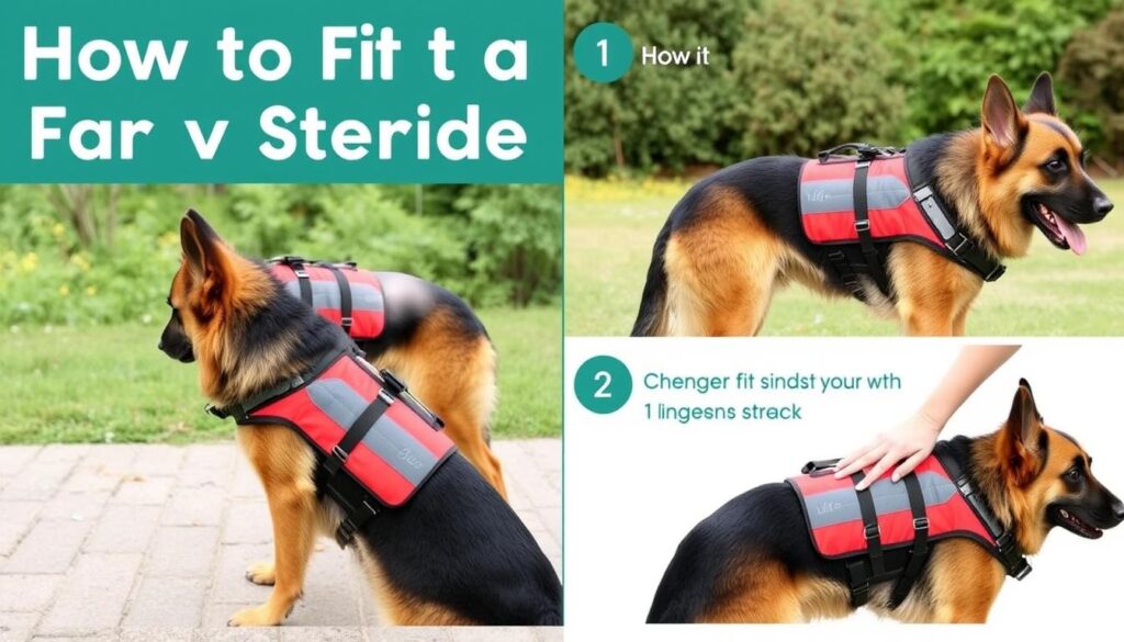 Properly fitted life jacket on a German Shepherd Properly fitted life jacket on a German Shepherd